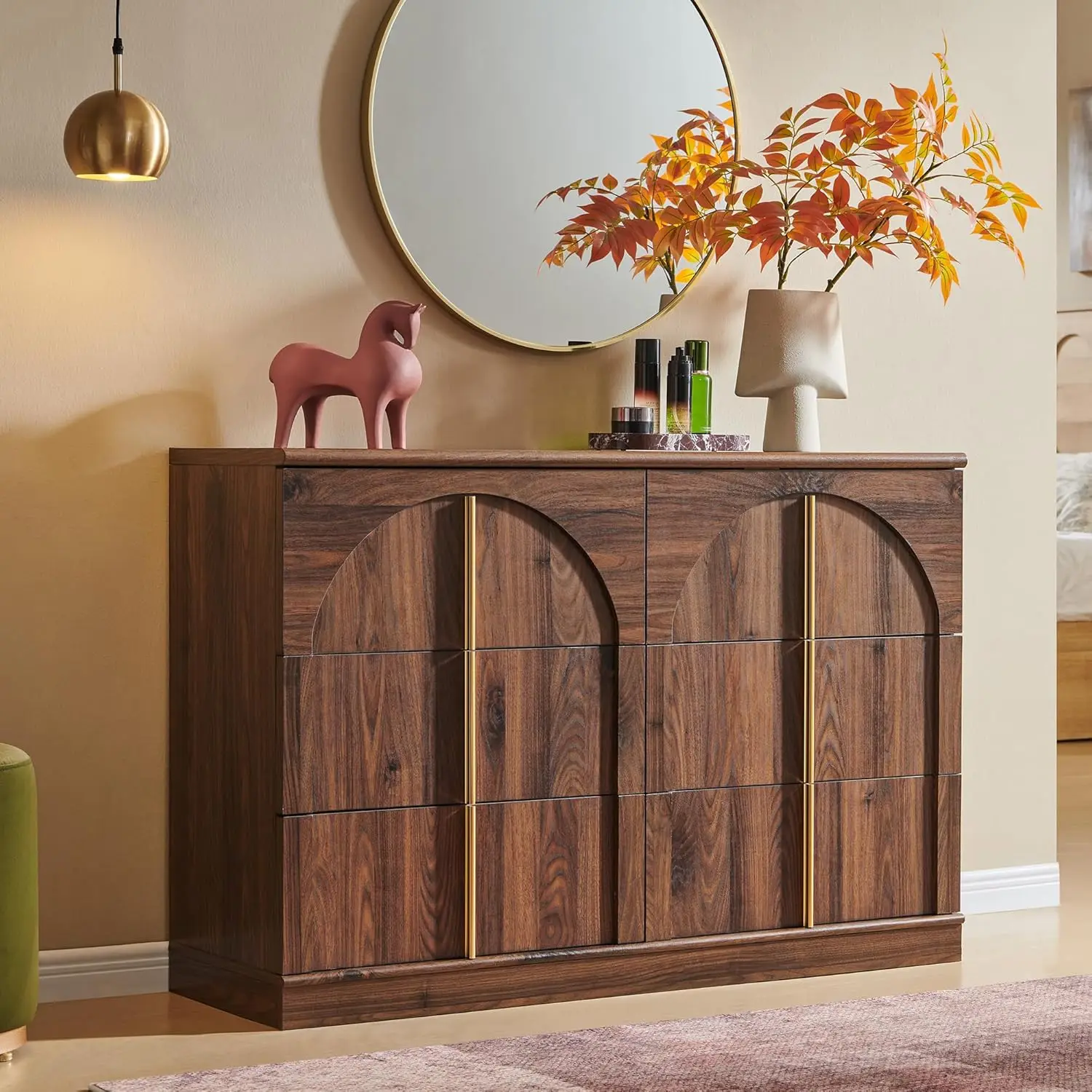 

Arched Dresser for Bedroom with 6 Drawers, 47.3" Wide Modern Chest of Drawers with Rounded Edge & Metal Handles, Wood Storage