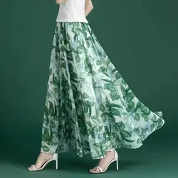 Falda Floral de verano para mujer, falda elástica de cintura alta con estampado de retazos, elegante, a la moda, de gasa