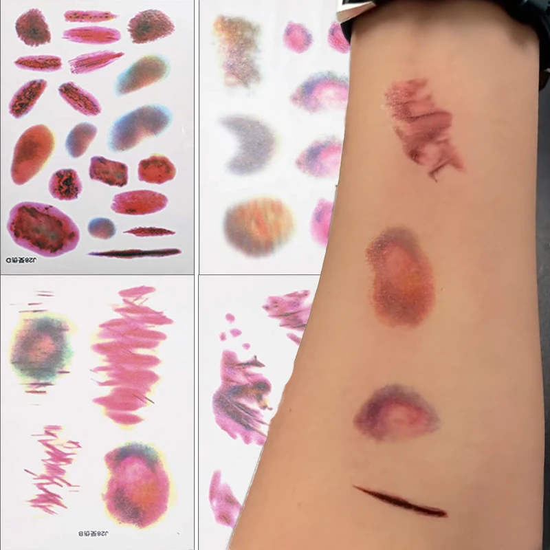 

Halloween Cosplay Wound Tattoo Waterproof Temporary Tattoo Sticker Fake Scar Body Arm Art for Men Women Horror Goth Decal Makeup