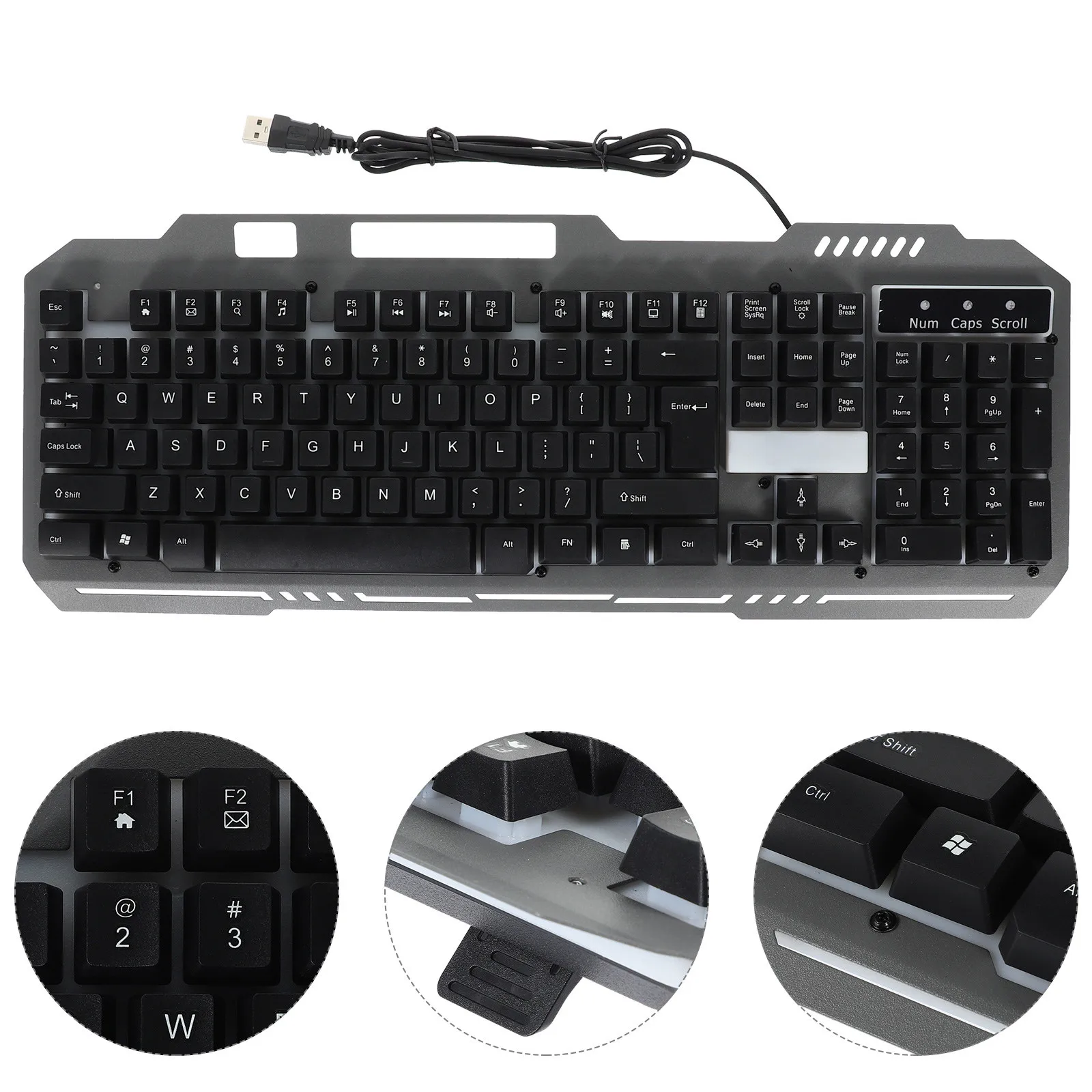1Pcs Gaming Keyboard USB Wired Light-Emitting Mechanical Keyboard Black Ergonomic Waterproof Portable Computer Office Accessory