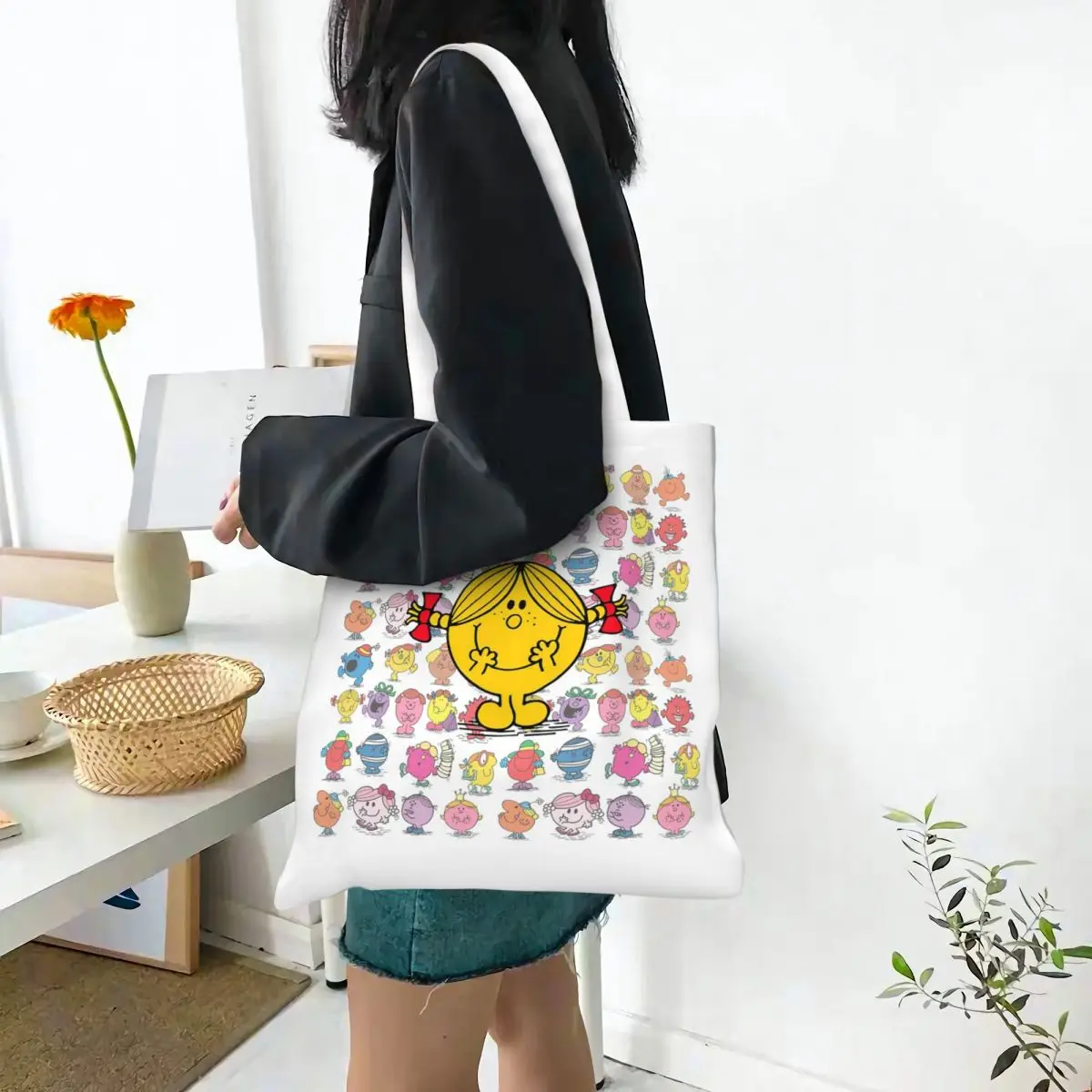 Little Miss Sunshine Shopping Bags Canvas The Tote Bag Folding for Ladies Shoulder Tote Travel Handbag