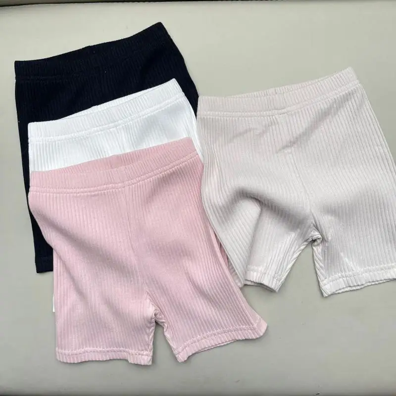 2025 Summer New Baby Girl Solid Ribbed Leggings Cotton Infant Toddler Casual Shorts Solid Children Girls Versatile Elastic Pants