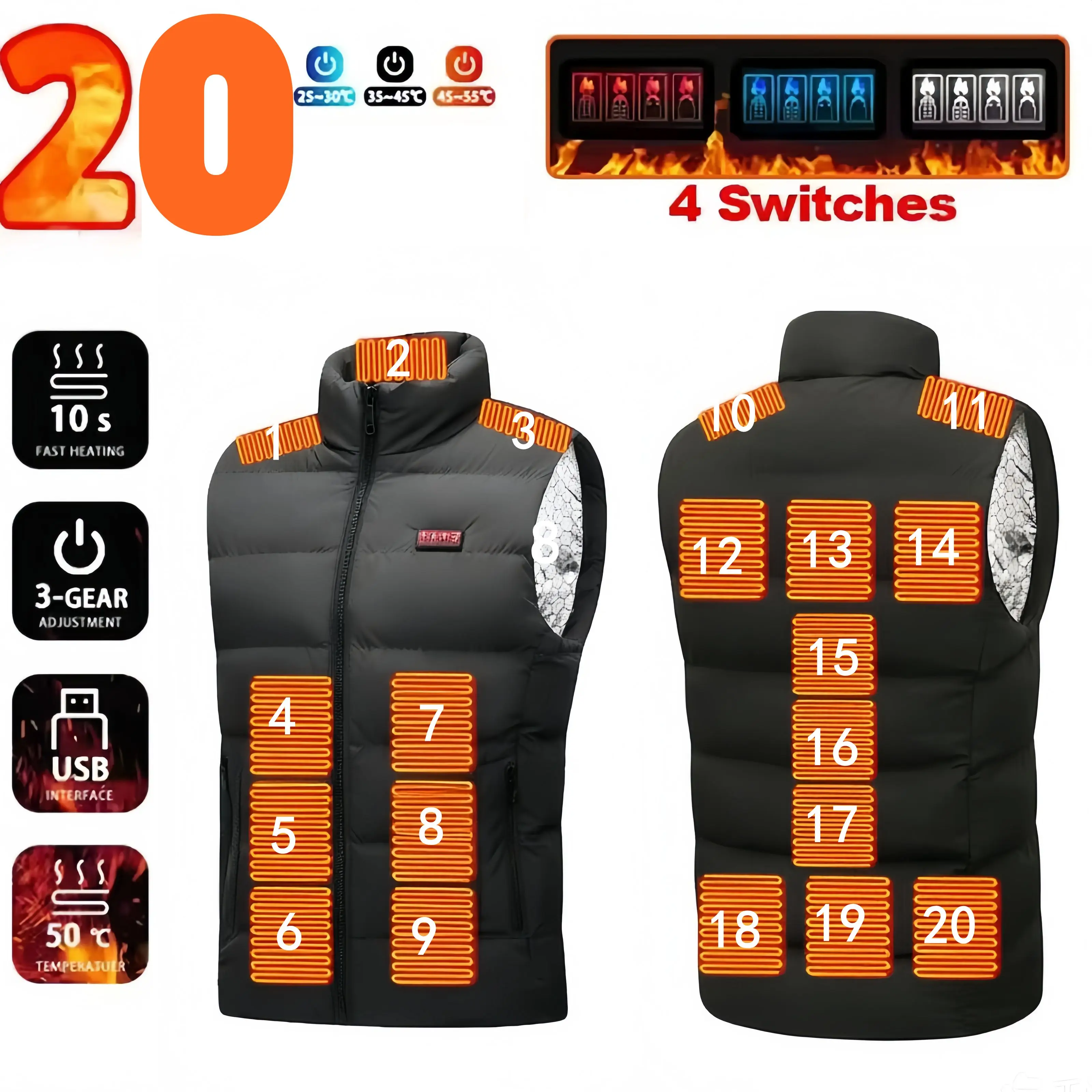Aliexpress Men's 4-Switch 20-Zone Heating Area Vest Warm Outdoor Sports heated vest Neutral for Fishing And Autumn Winter Activities - Aliexpress Deal