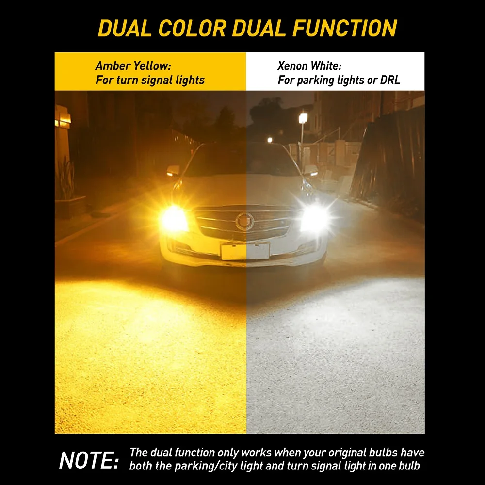 2Pcs AUXITO T20 7443 W21/5W LED Bulb Canbus Turn Signal Indicator Lamp Dual Color Switchback White DRL Amber Yellow Auto Lights