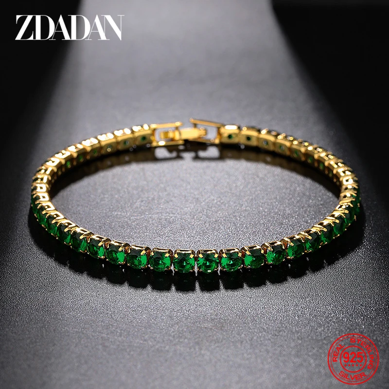 

ZDADAN 925 Silver 18K Gold 4mm 16/17/18/19cm Green Zircon Bracelet Chains For Women Girls Fashion Jewelry