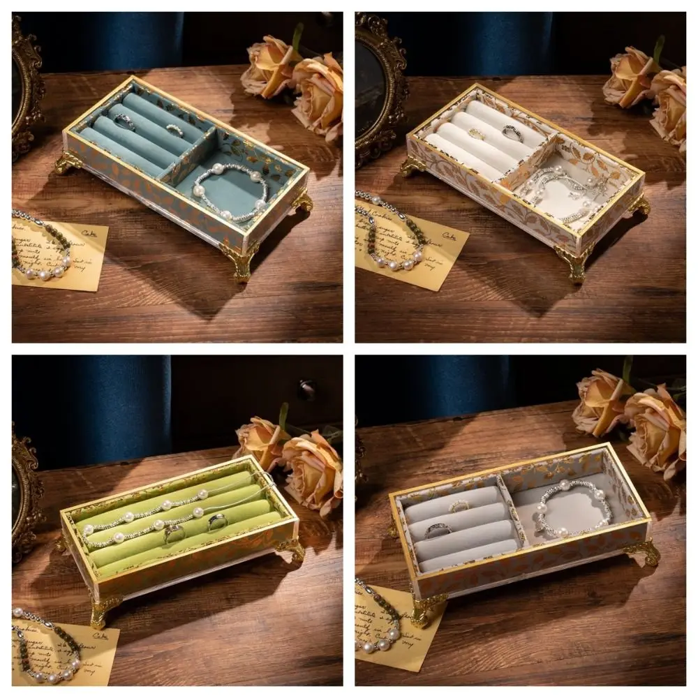 Soporte para presentación de joyería de terciopelo, bandeja de joyería Vintage multifuncional, almacenamiento de escritorio, pulsera, collar, caja de soporte para joyería