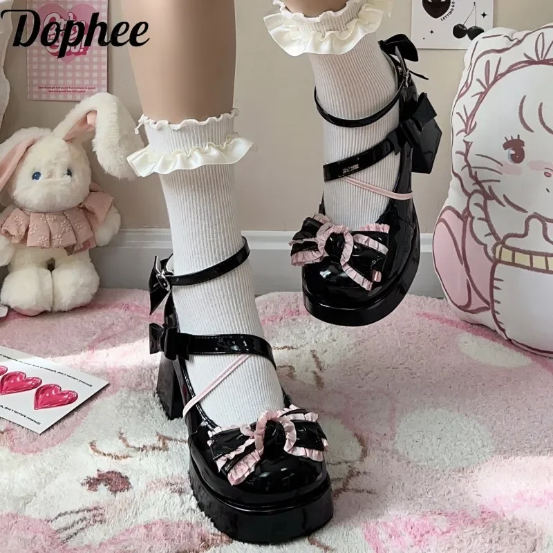 

Dophee Original Japanese Lolita High-heeled Shoes Cute Bow Spice Girls Y2k Round Toe Mary Jane Shoes Elegant Women Pumps 5 Color