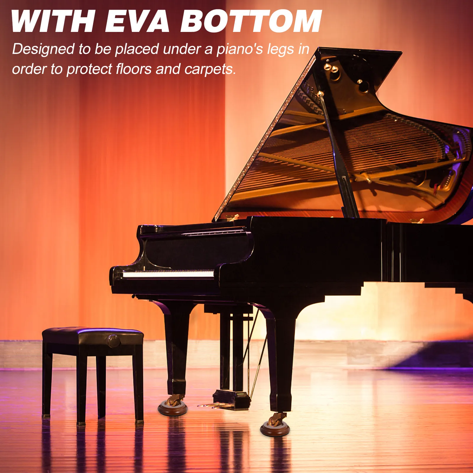 4Pcs Piano Feet Pads Wood Core Eva Base Non-Slip Floor Protector Mat Sound Insulation Rust Prevention for Upright Grand Piano