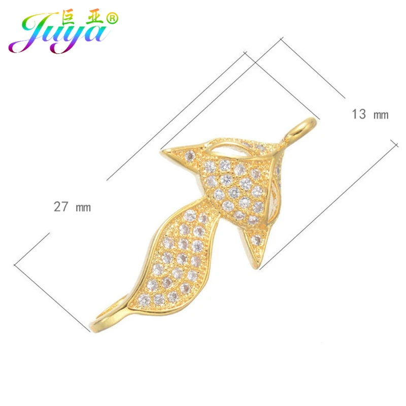 Juya Handmade Copper 18K Gold Plated Cubic Zirconia Fox Connector Charms For DIY Women Fashion Decoration Pendant Jewelry Making