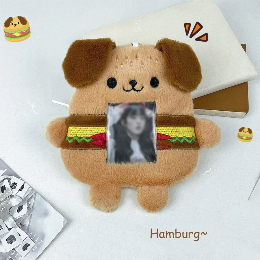 귀여운 버거 강아지 인형 봉제 카드홀더 스타 작은 카드 보관 가방, 명함 보관 가방, 귀여운 투명 카드홀더