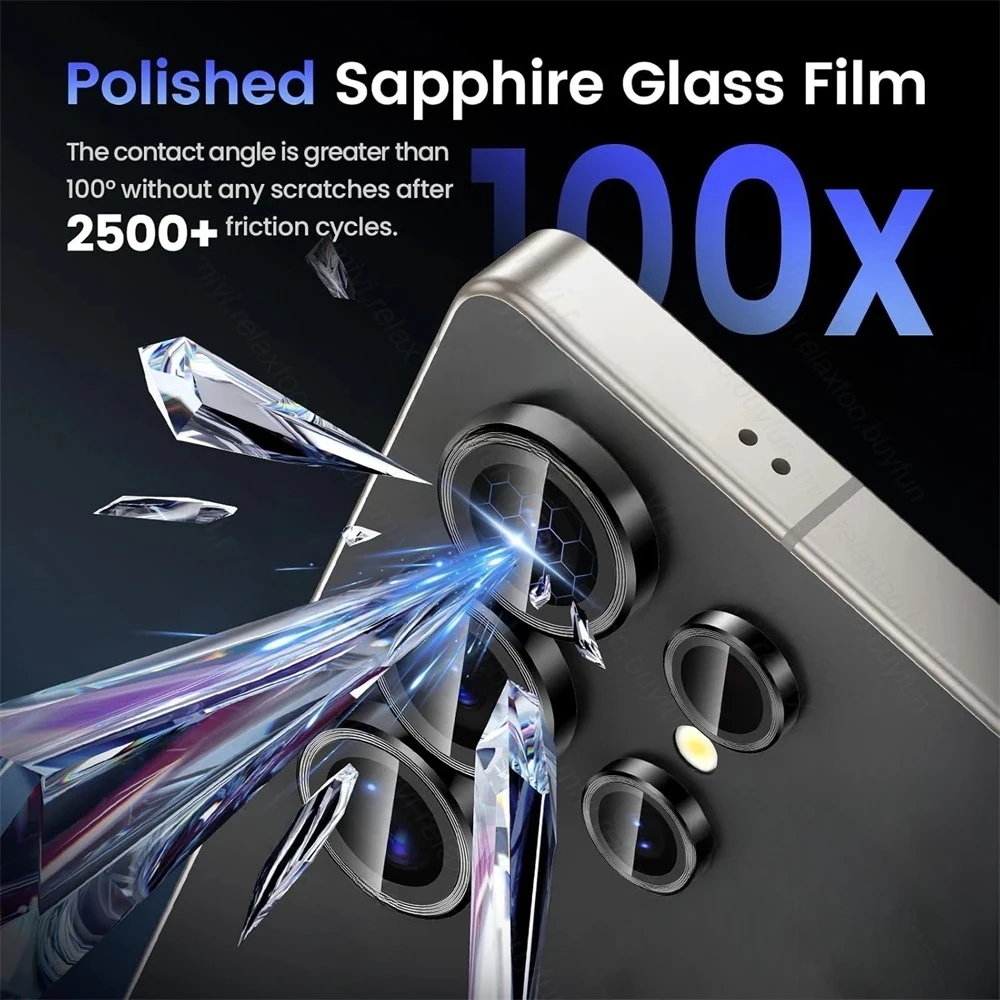 واقي حلقة عدسة معدنية شفافة ملونة لهاتف سامسونج جالاكسي S25 Ultra Plus S24 S23ultra 9D مطلي بالكاميرا AR + AF طبقة زجاجية