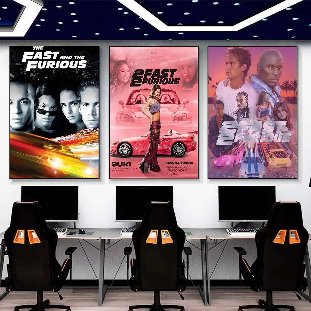 Action Racing F-Fast And Furious Poster Home Living Bed Room Bar Hallway Sticky Wall Art Printing Waterproof Aesthetic Decor