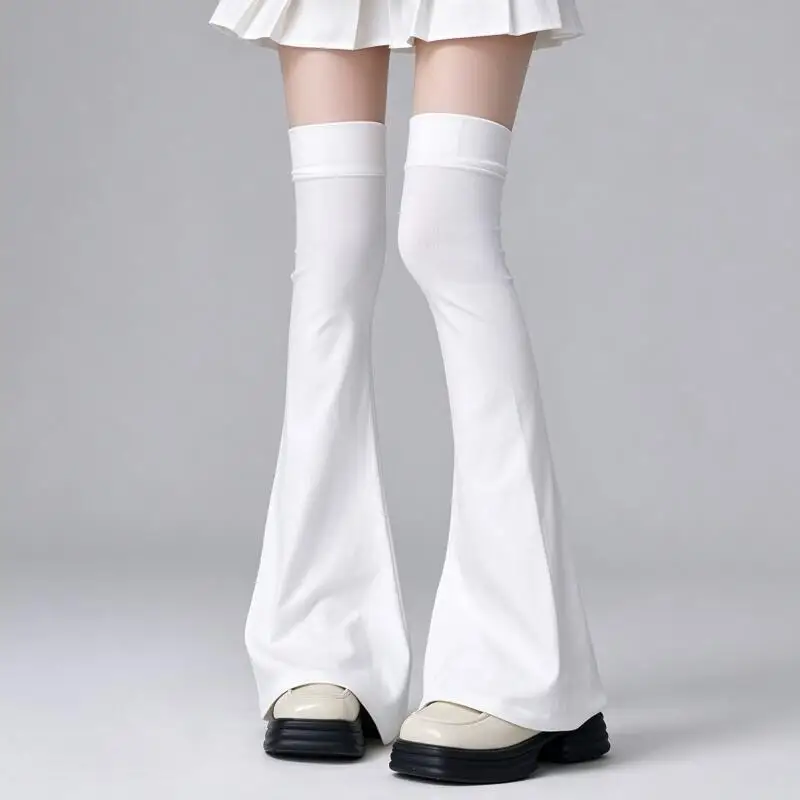Women White Flare Leg Warmers Y2K Knit Boot Covers Gothic Punk Rave Festival Clubwear Streetwear Fashion Accessories Soft Socks