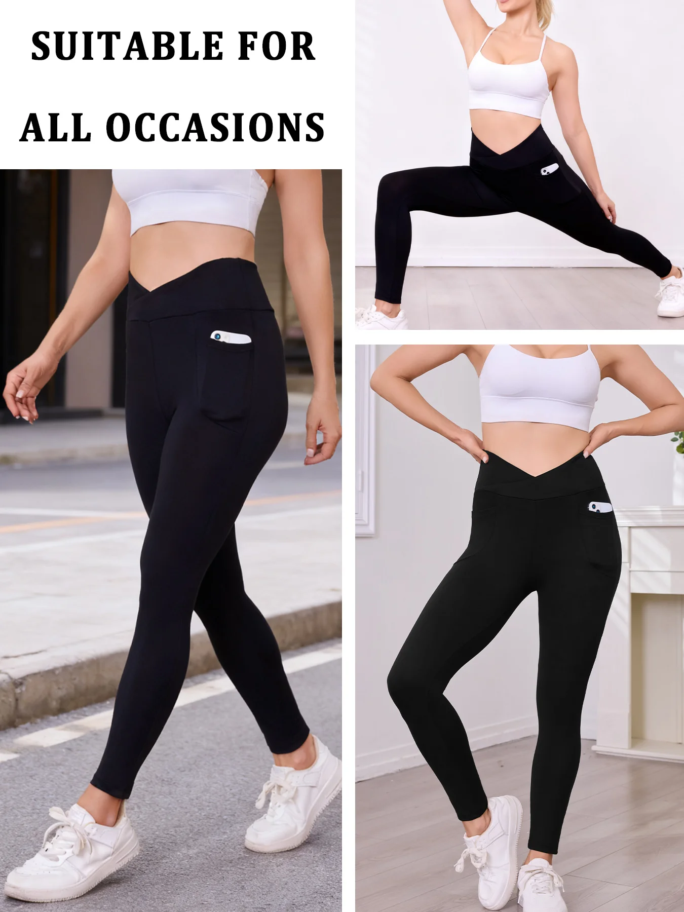 여성용 슈퍼 소프트 크로스오버 하이웨이스트 레깅스 포켓 포함 복부 조절 비침 방지 운동 요가 러닝 레깅스