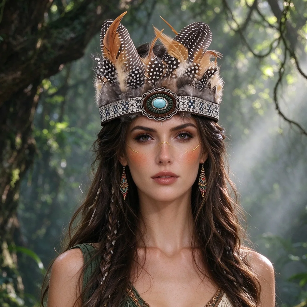 Bohemian Feather Crown Costume Headband For Women Fascinator Accessory Headdress Dance Show Party Carnival Halloween Jewelry