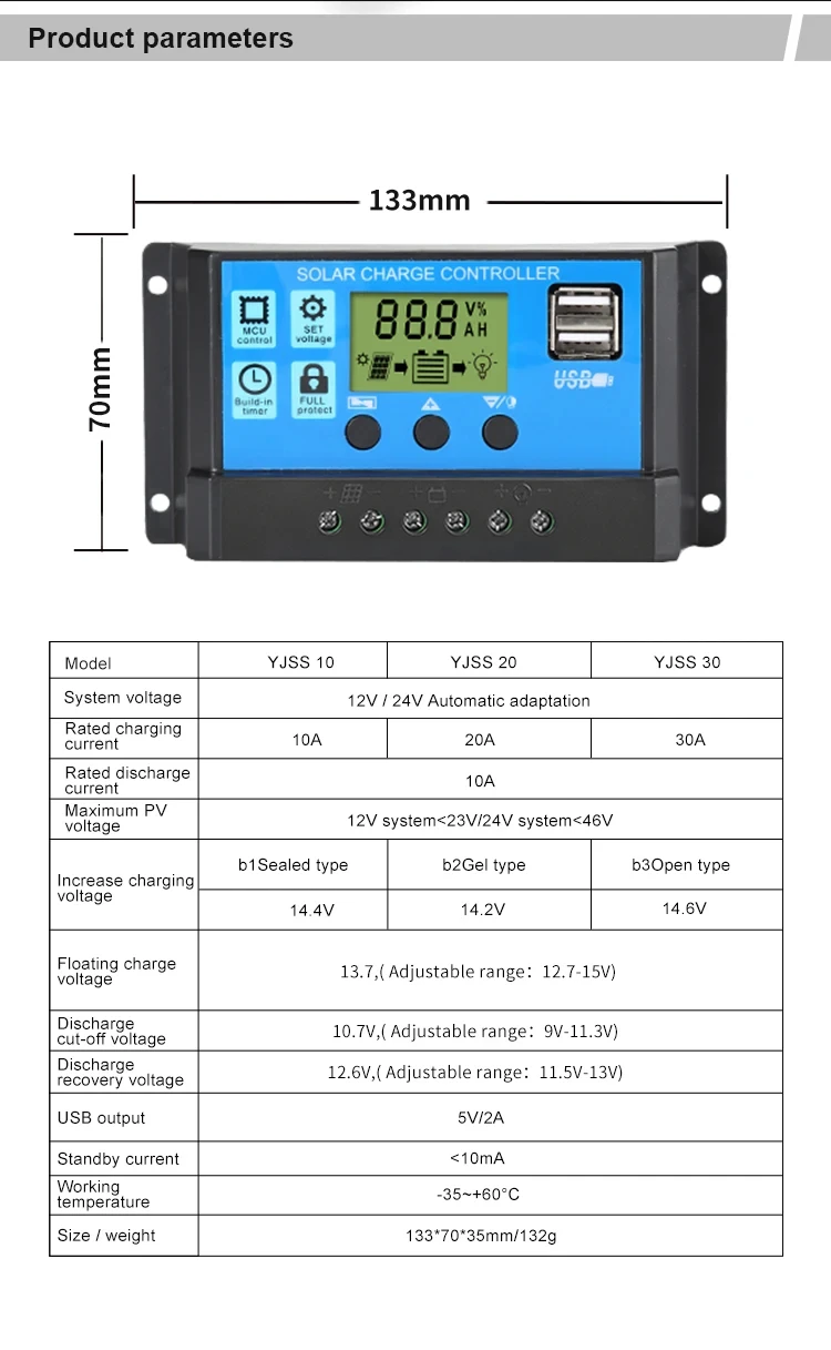 SEP Solar Controller PWM Charger 10A-60A12V/24V Solar Panel Charging and Discharging Anti-Overcharge