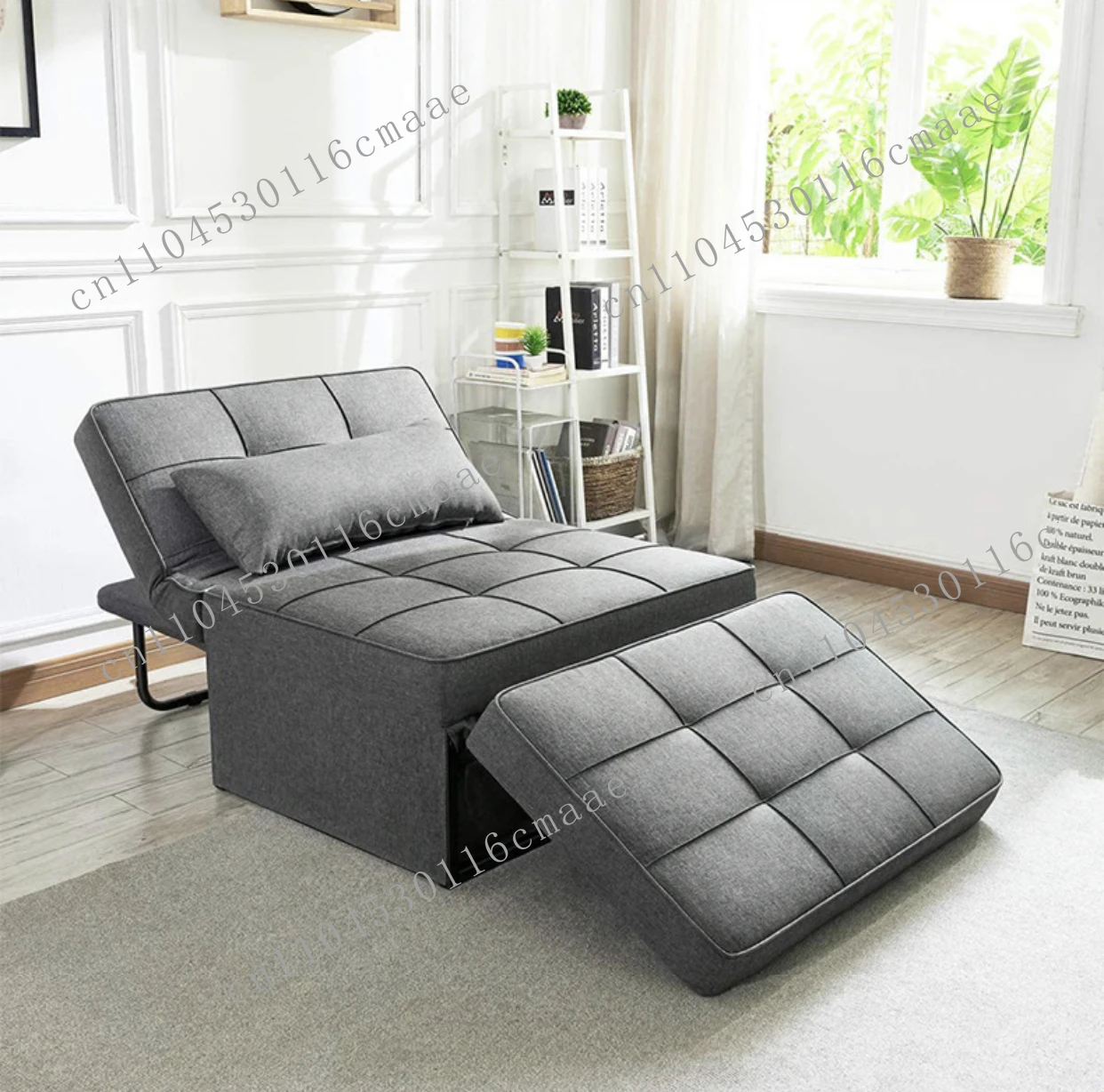 NEW Pull Out 1 Seater Sofa Bed Foldable Linen Fabric Sliding Recliner Single Sofa Futon Chair Apartment