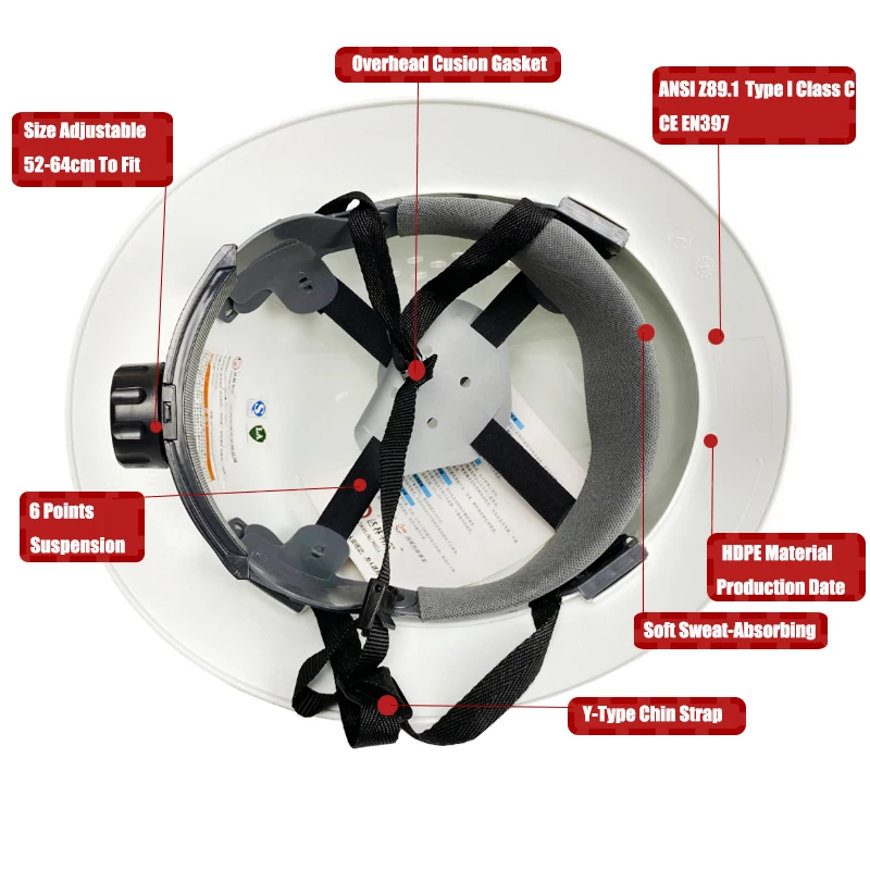 Chapéu de aba cheia para homens, capacete de segurança com 4 ventilados ajustáveis, ce aprovado, para trabalhos de construção, para homens