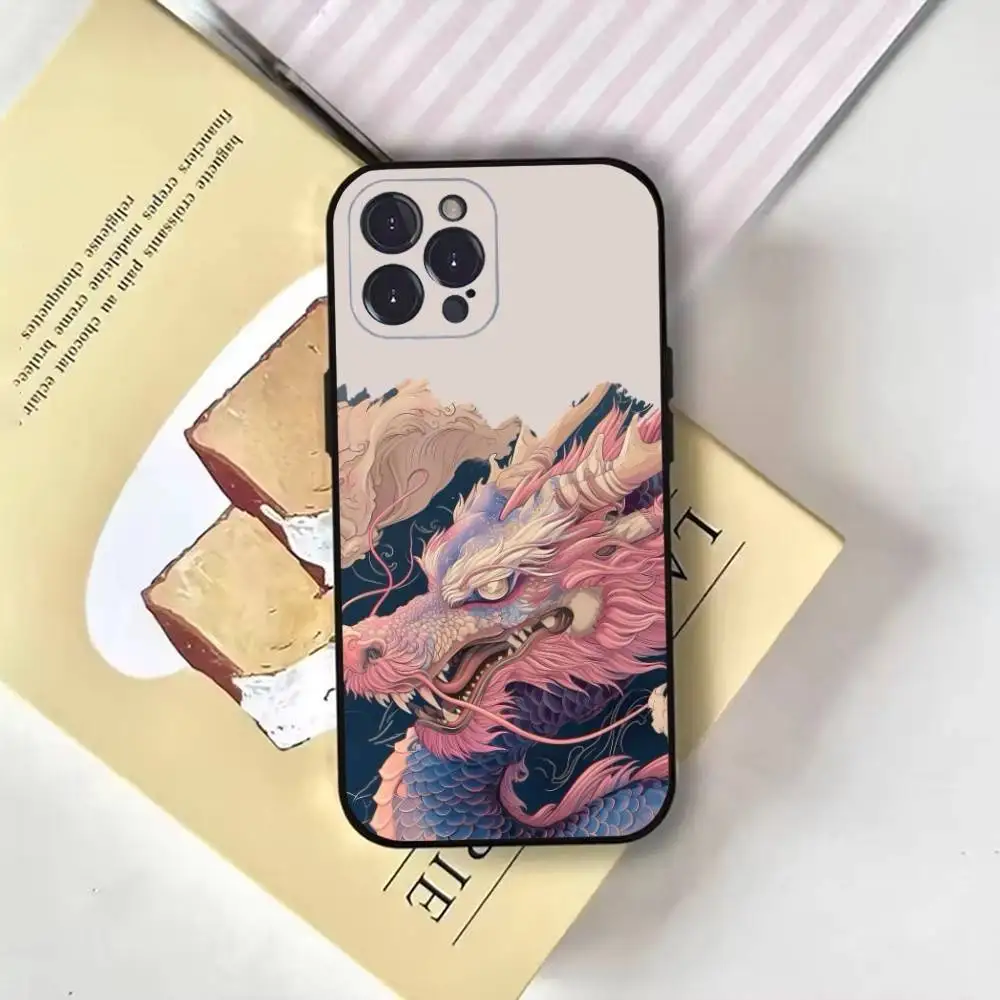 حافظة هاتف فنية صينية لهاتف iPhone16,15,14,13,12,11 Plus,Pro Max,XS,X,XR,SE,Mini,8,7,Soft Black Cover