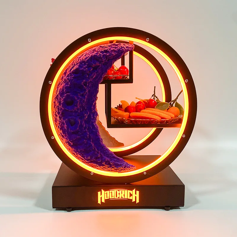 

Black iron LED bar luminous fruit plate creative moon fruit rack double bar fruit plate KTV luminous snack plate