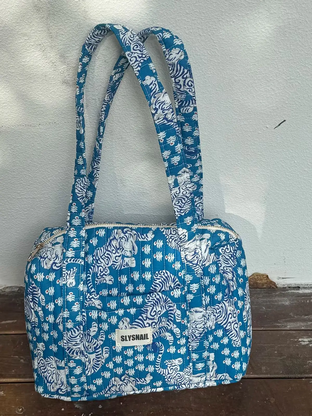 Gesteppte Schultertasche für Damen, Boho-Tigermuster, große Kapazität, Handtasche mit Reißverschluss – Detail 10