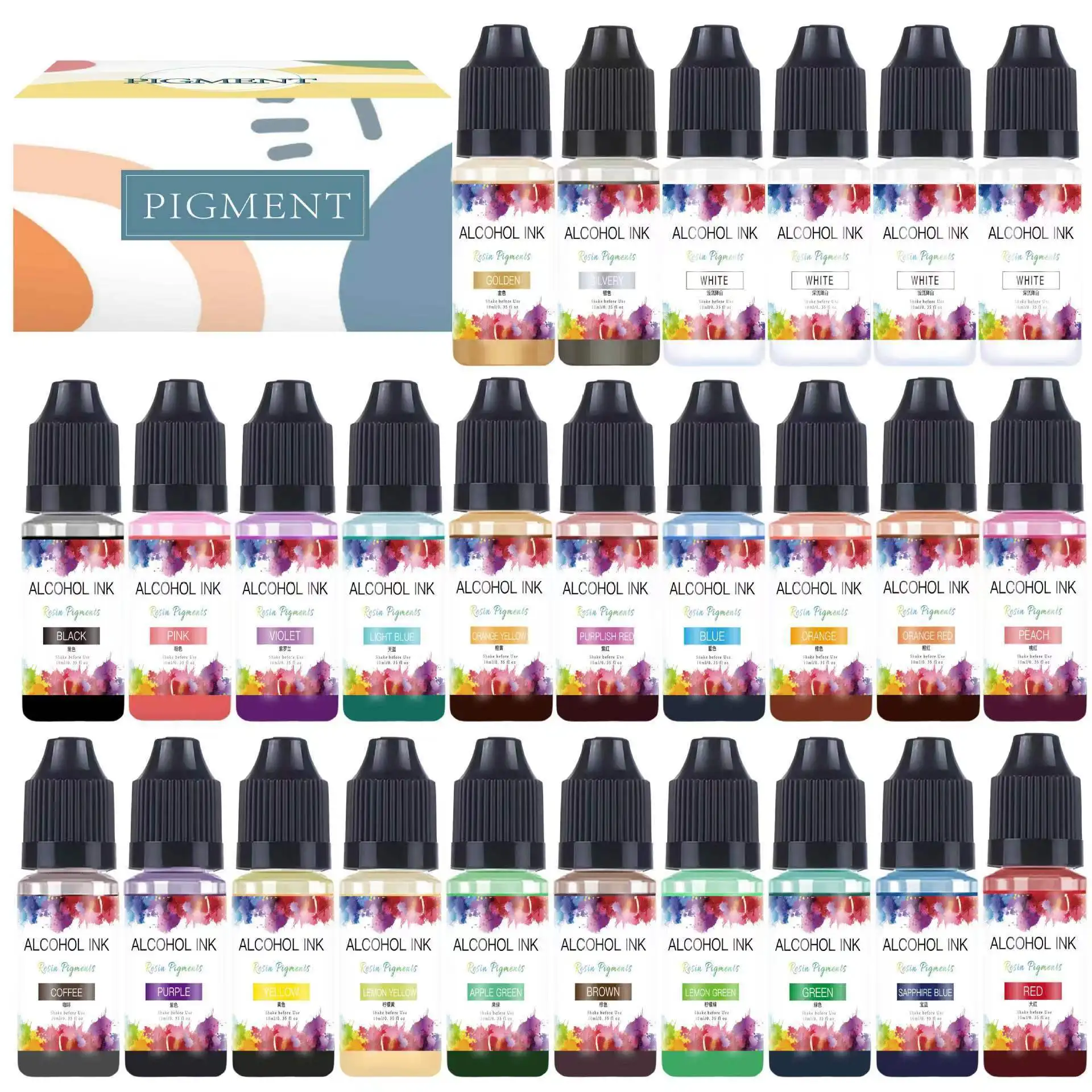 

24-Color Resin Dye for Epoxy – Alcohol Ink for Fluid Art, 3D Diffusion & Blending, DIY Colorant for Crystal Glaze & UV Resin