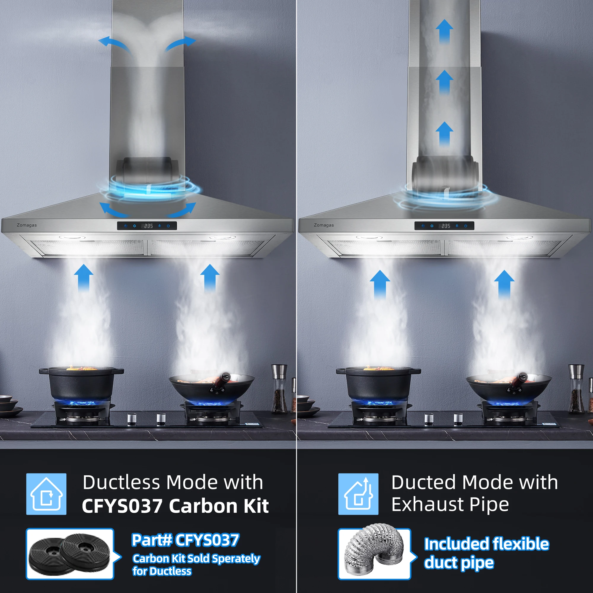 Tieasy-campana extractora de acero inoxidable 450 CFM para montaje en pared, Control táctil, filtros permanentes, bombillas Led, 55dB, USYS0375A, 30 pulgadas