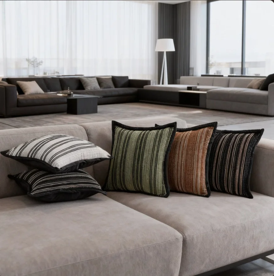 Modern Concise Style Chenille Striped Cushion Cover Hotel Model Room Throw Pillow Covers Decoration Living Room Sofa Home Decor
