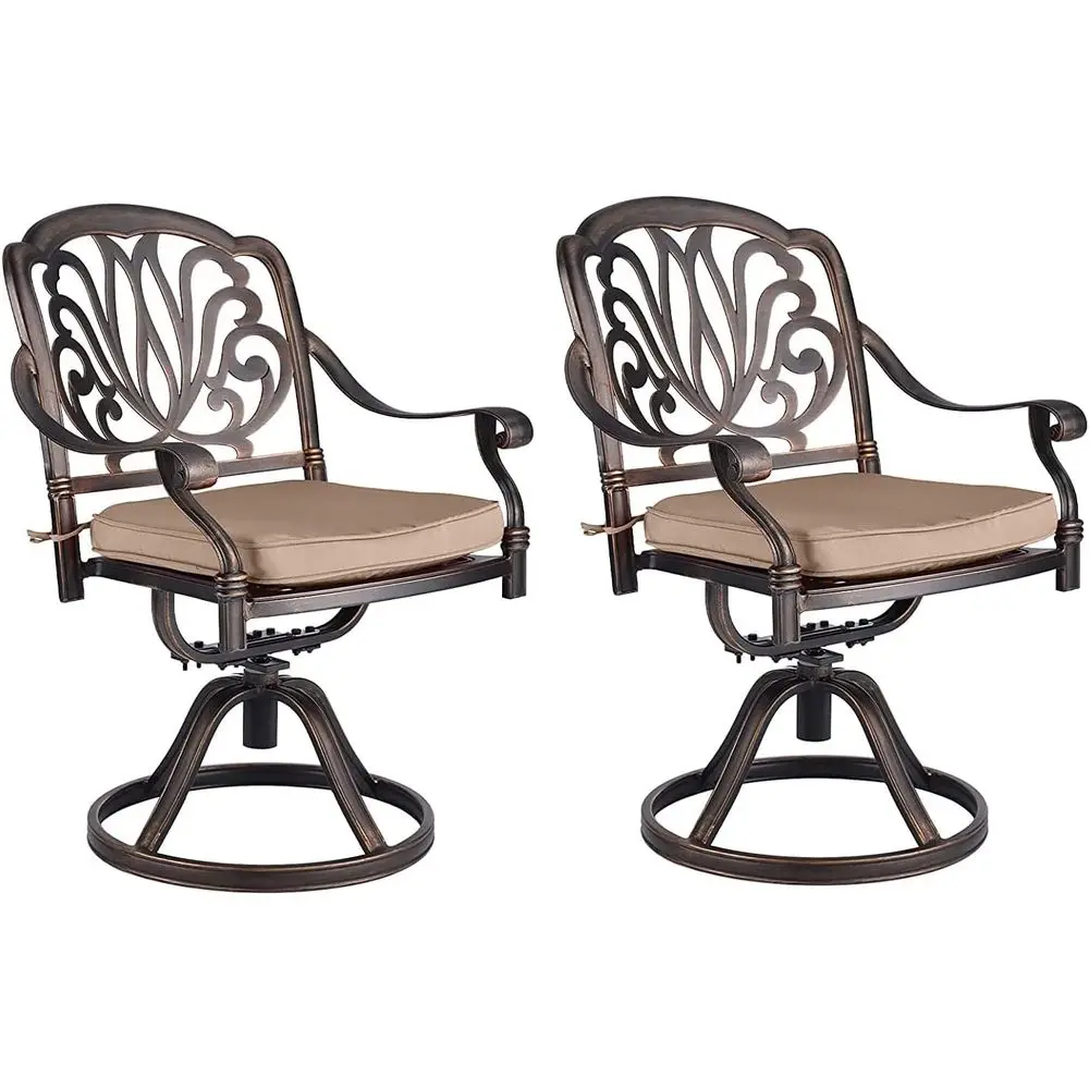 

2-Piece Outdoor Swivel Patio Chairs with Armrests, Cast Aluminum Bistro Set for Garden, Backyard, Deck (Khaki)