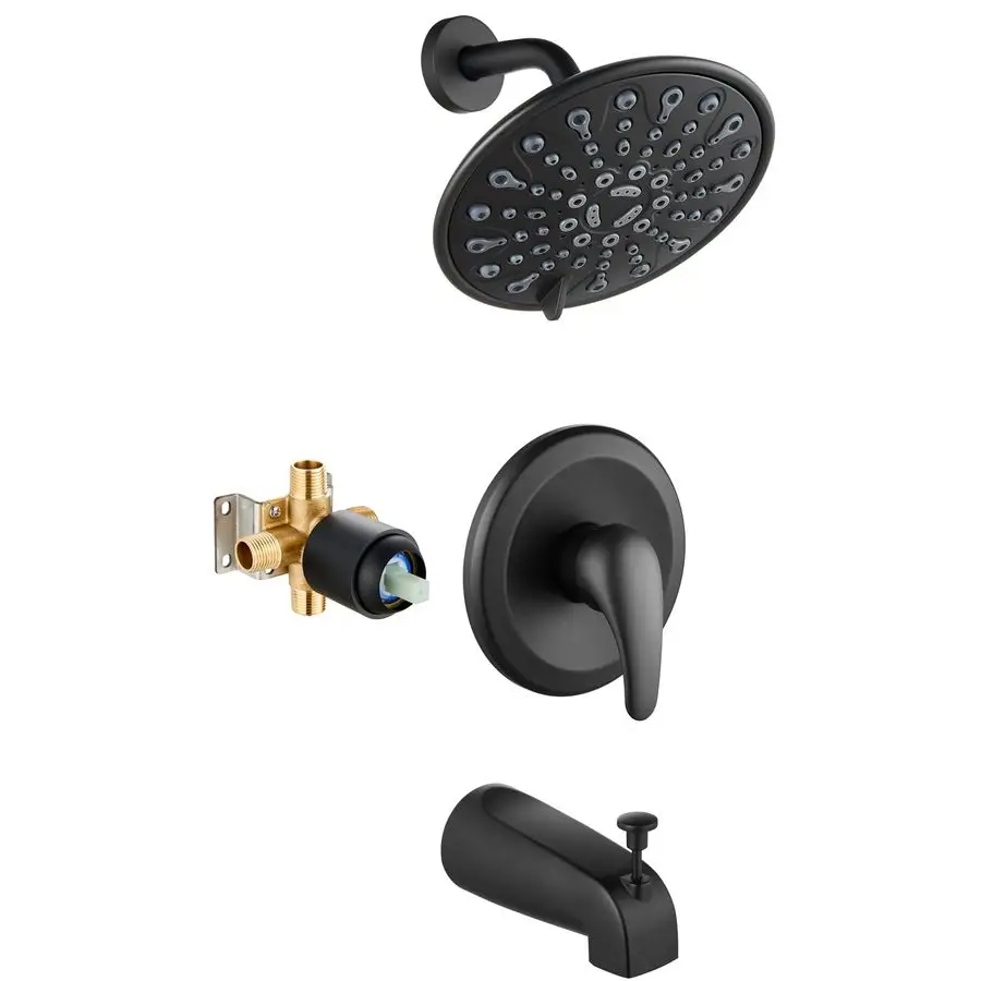 

Tub Shower Faucet Set Shower Head and Handle Set 6 Modes 6 inch Bathroom Trim Kit with Tub Spout High Pressure Shower System Com