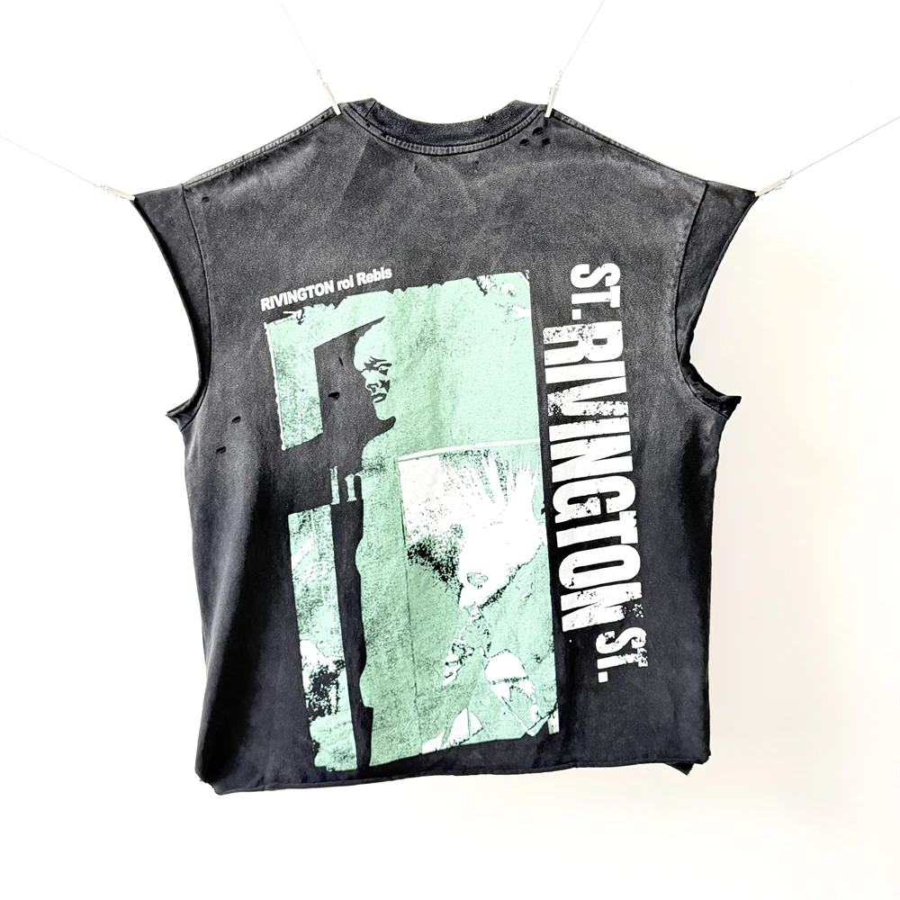 Washed RRR 123 Sleeve-Cut T-Shirt Men Women Heavy Fabric RRR-123 Hand Worn Tank Top T Shirt Tee Tops