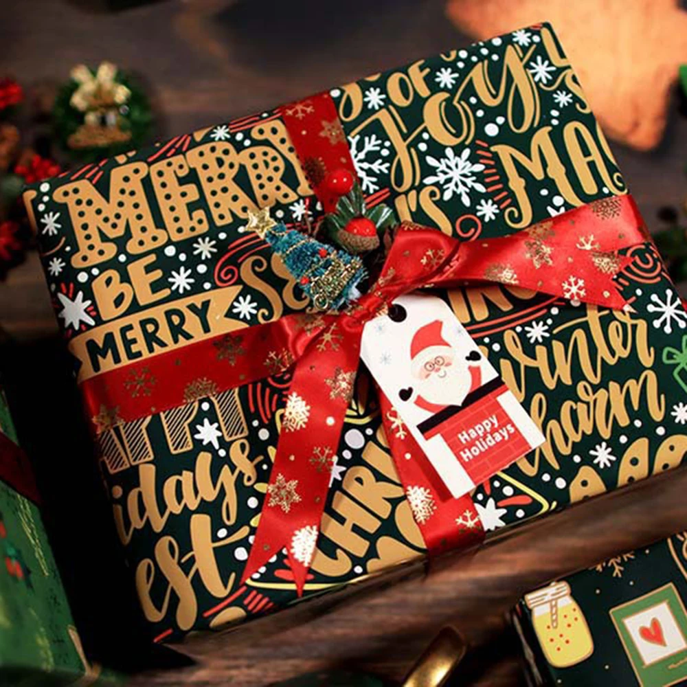 Festival Wrapping Paper Patterned Green Series Wrap Gift Wrap Paper Single-Sided Christmas Wrapping Paper For Holidays Parties