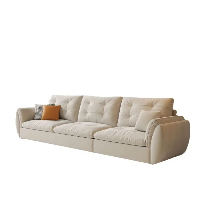 

Cream wind sofa three-person straight row small apartment cloud modern simple living room technology fabric sofa