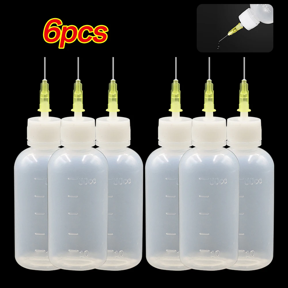 6 Stück 50 ml transparente Kleberflasche, zusammendrückbare Applikator-Kunststoff-Flüssigkeitsflasche mit 50 Stück Dosiernadeln, geeignet für Kleber-DIY – Detail 3