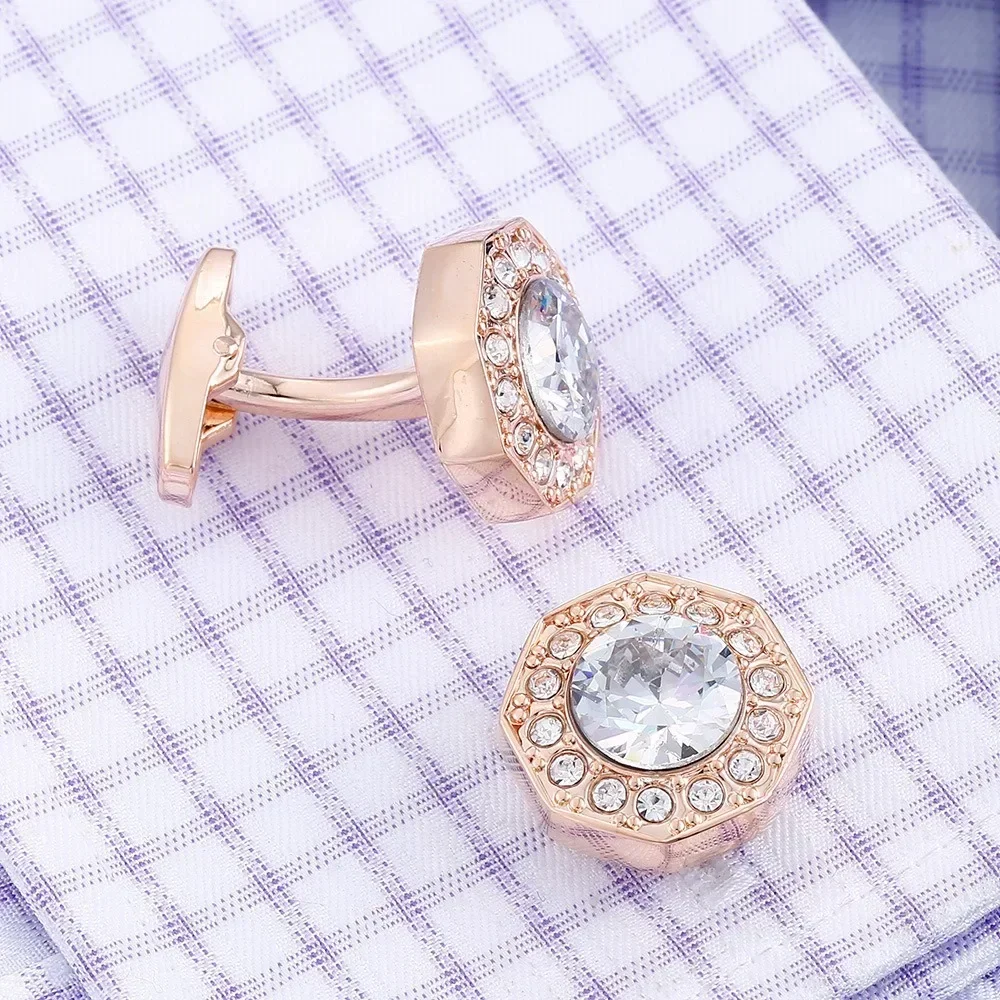 

Love Shaped Hollowed Out Crystal Geometric French Shirt with Copper Cufflinks for Men's Wedding Cuffs Buttons Gentlemen's Gifts