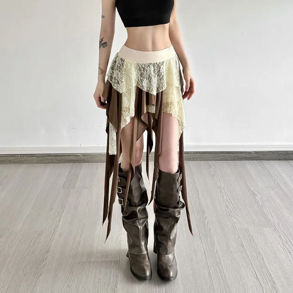 Minigonna corta per ragazze di fiore a rete Minigonna corta a vita alta multistrato con nappe Abito da torta Gonna irregolare con giunture con volant Ragazze