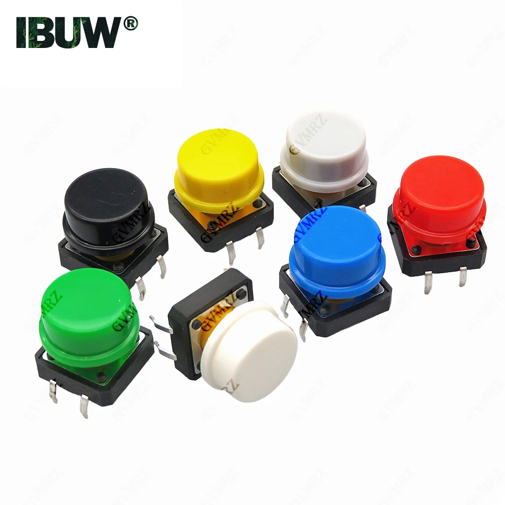 24PCS Tactile Push Button Switch Momentary 12*12*7.3MM Micro switch button + 12PCS Tact Cap(6 colors) for Arduino Switch