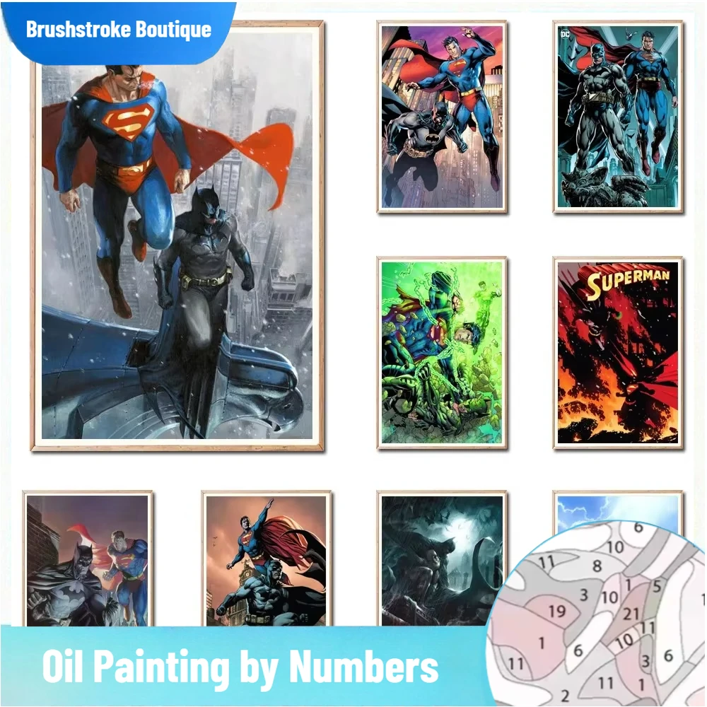 Diy dibujo por números Dc cómic impresiones en lienzo Superman y Batman dibujos animados para adultos paisaje marino pintura acrílica sobre lienzo