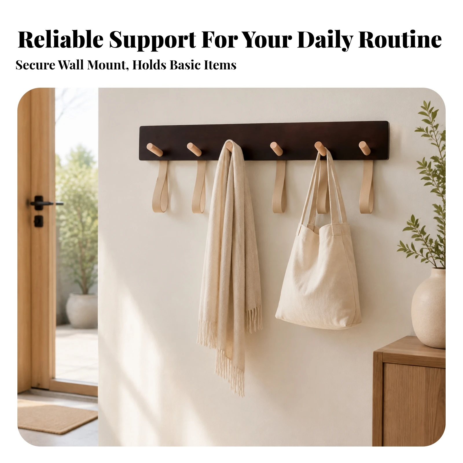 Wooden Coat Hook Rack Space-Saving Wall Mount Coat Rack with 6 Pegs Wooden Peg Rail with 6 Hooks Easy to Install Hardware Long