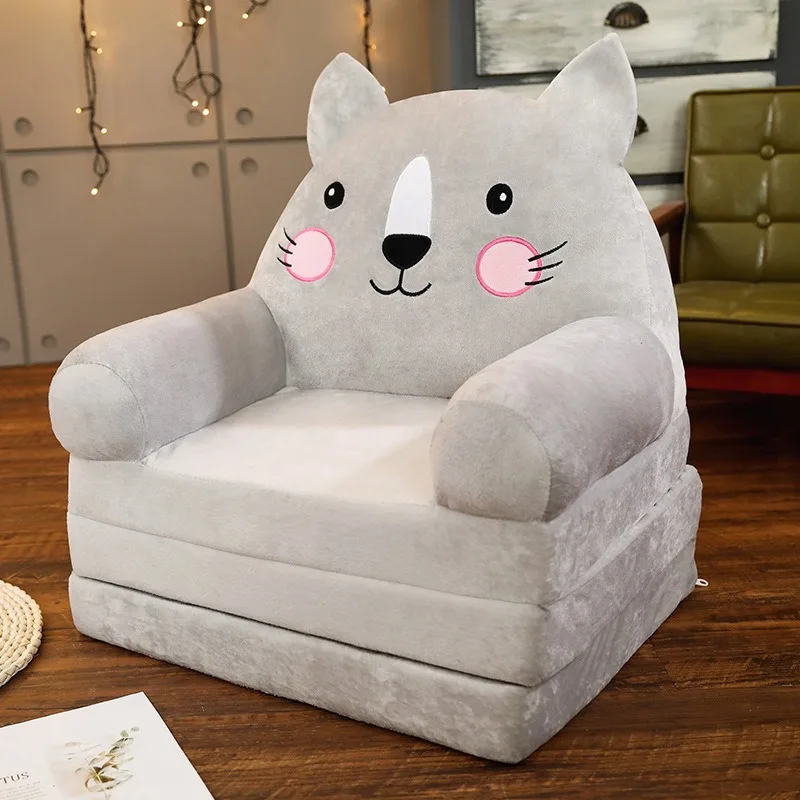 2 In 1 Children Sofa Cute Cartoon Lazy Folding Lazy Sofa Children Flip Open Sofa Backrest Armchair Swivel Seat Cushions