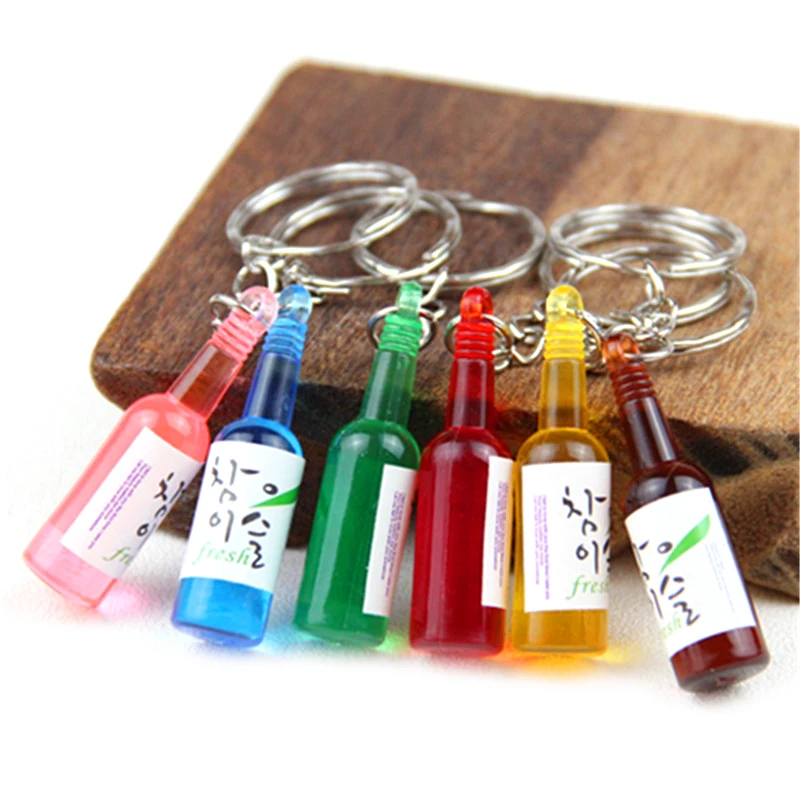 Novelty Korean Style Beer Bottles Keychain Men Women Cute Cocktail Bottle Key Ring Chain On Pants Jewelry Wedding Party Gifts