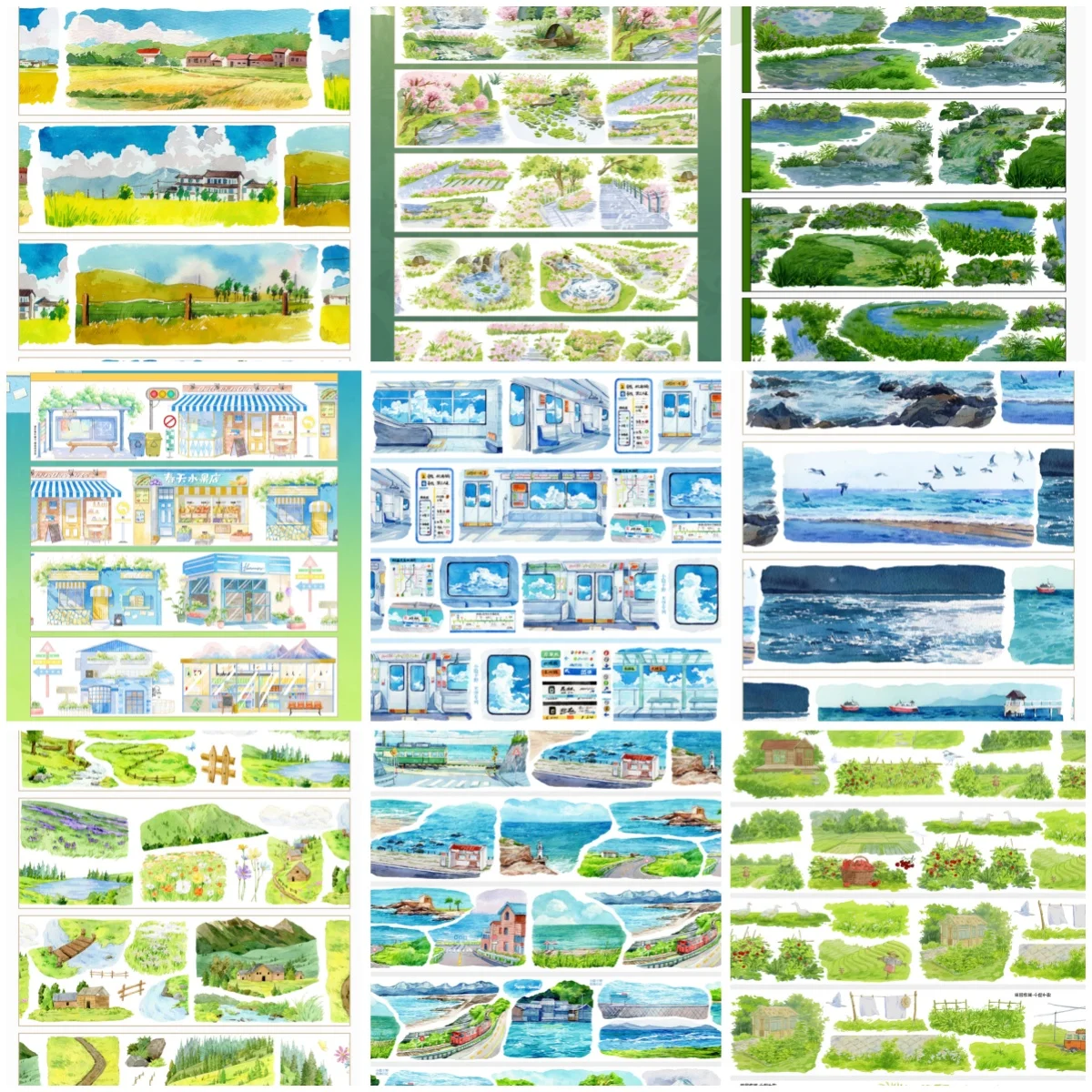 Train/sky/sea/beach/moutain/trees Landscape Pet Tape Roll
