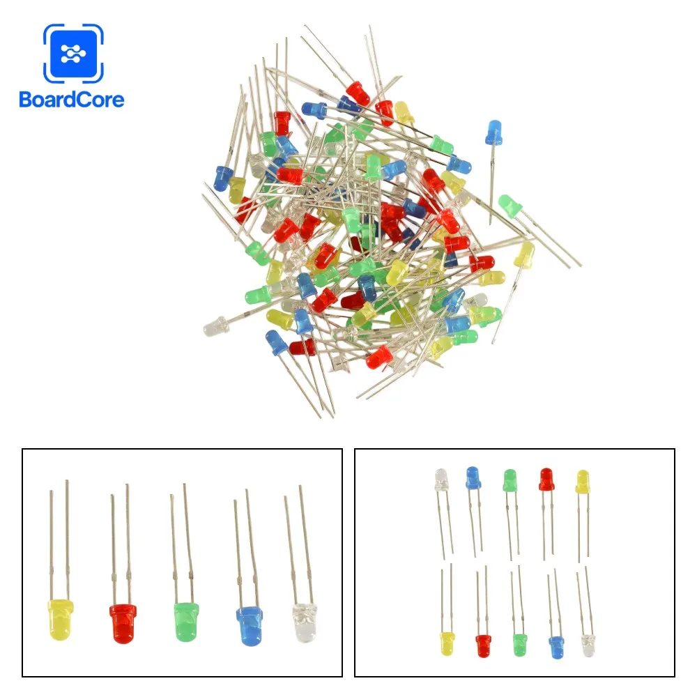 100 шт. F3 ультра яркий 3 мм светодиодный светильник белый желтый красный зеленый синий ассорти комплект DIY светодиоды набор электронных диодов Diy Kit