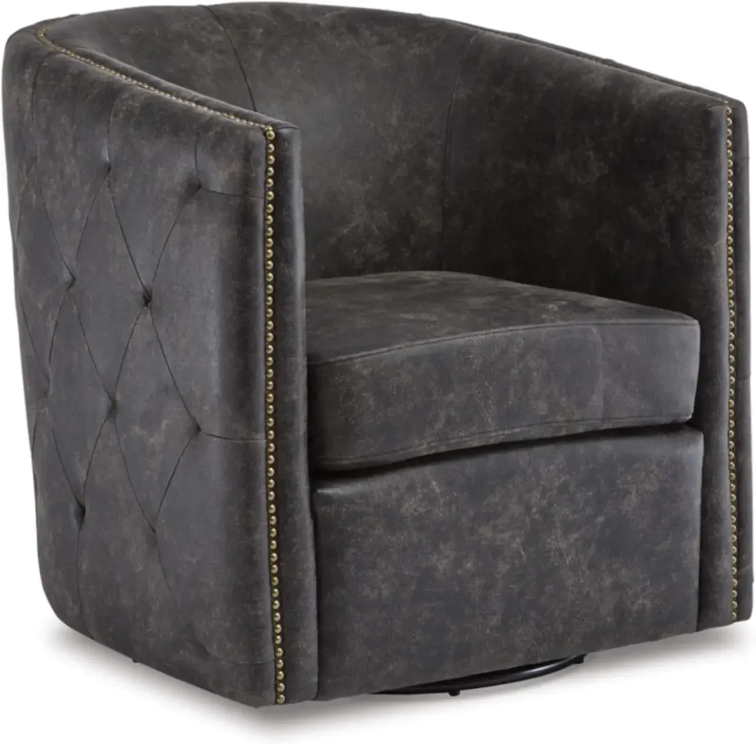 Signature Design by Ashley Brentlow Tufted Barrel Accent Swivel Chair, Distressed Black