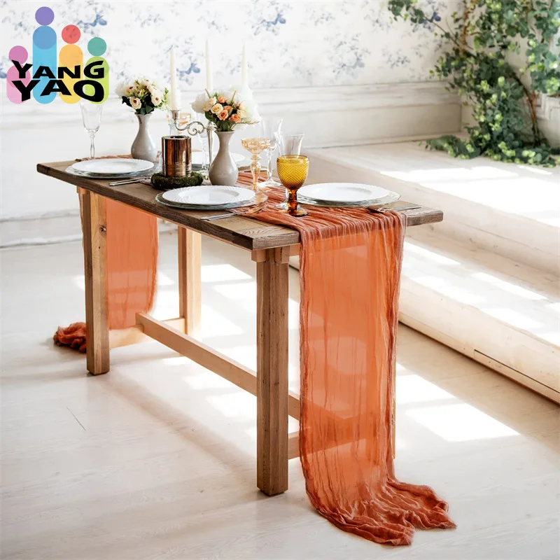 

Sheer Chiffon Luxury Solid Table Runner Bohemian Gauze Dinning Tablecloth Wedding Dining Party Christmas Decoration 90x180CM