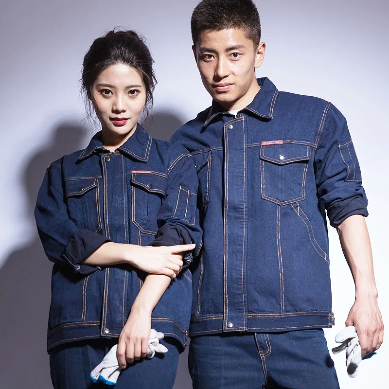 

Thiened Pure Cotton Men's Denim Workwear Welding Protective Suit Anti-Heat Wearable Labor Protection Construction Site Work...