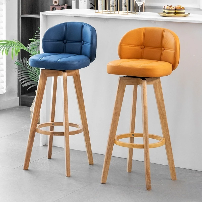 

Custom Modern Simple Swivel Solid Wood Bar Stool Chair With Rotating And Backrest For Home Dining Table Kitchen Counter