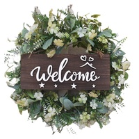 Artificial Wreath,Store Shop Welcome Front Door Wreaths,Farmhouse Greenery Wreath With Flower For Party,Wedding Ornament