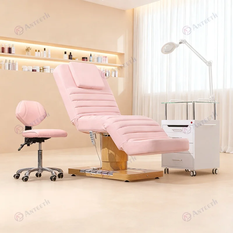 Luxury Beauty Furniture 3 Motors Electric Facial Bed Built-in Foot Control Beauty Stretcher Heat Function Beauty Bed
