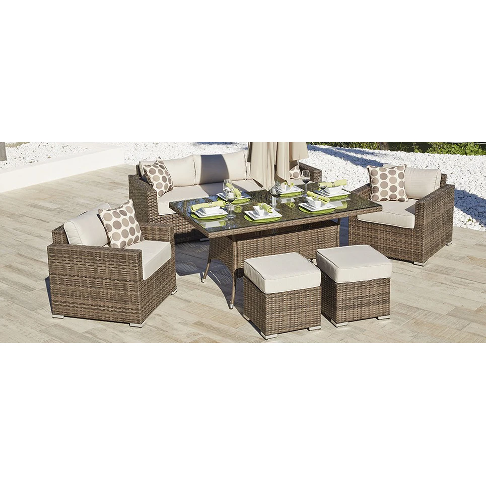 7 Seater Small Outdoor Patio  Furniture Sets Rattan Table and Sofa Chair  Dining